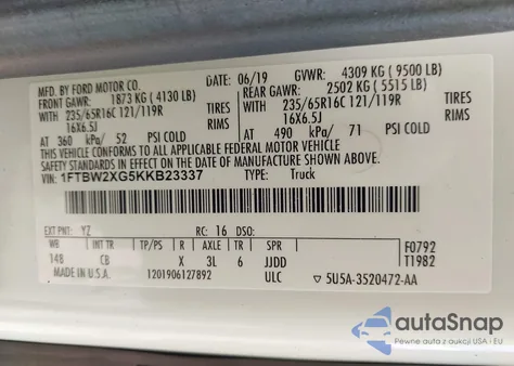 2019 Ford Transit-350 z USA, uszkodzony, nr VIN 1FTBW2XG5KKB23337